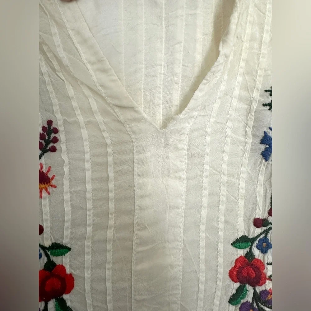 Johnny Was Ivory Floral Embroidered Tunic Top Womens  Cupra Sheer 2X - Picture 6 of 14